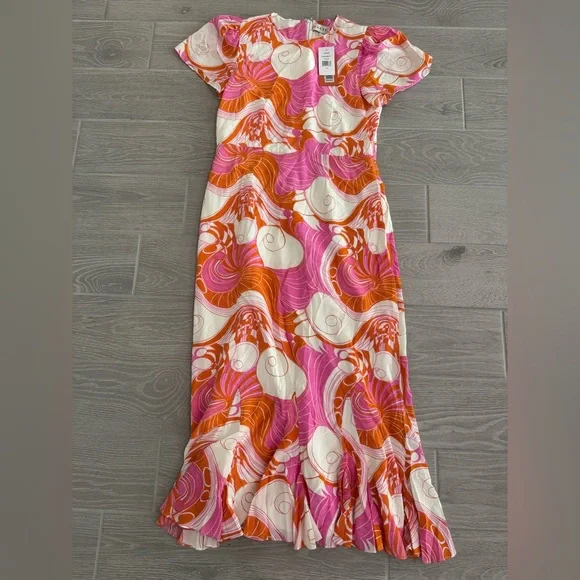 ANTHROPOLOGIE RHODE Lulani Dress in Pink Deco Surf Pink Orange Size 10 NWT